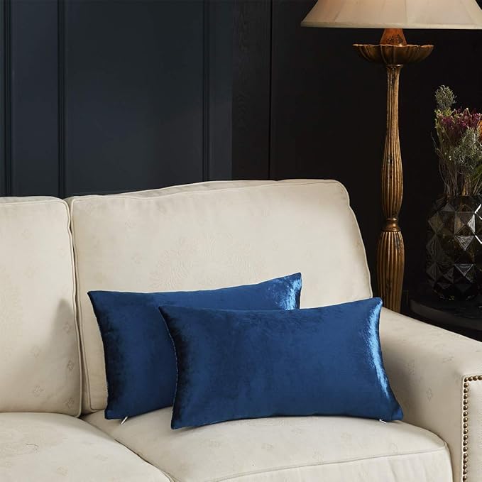 GIGIZAZA Blue Velvet Decorative Throw Pillow Covers for Sofa Bed 2 Pack Soft Cushion Cover (Royal Blue, 12 x 20- Set of 2)