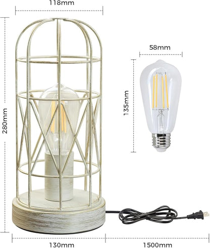 Unique Industrial Cage Table Lamp with Touch Control & Dimmable Light - 28" Metal Mesh Desk Lamp with 3-Way Dimmer, E26 Socket, Includes LED Bulb, White