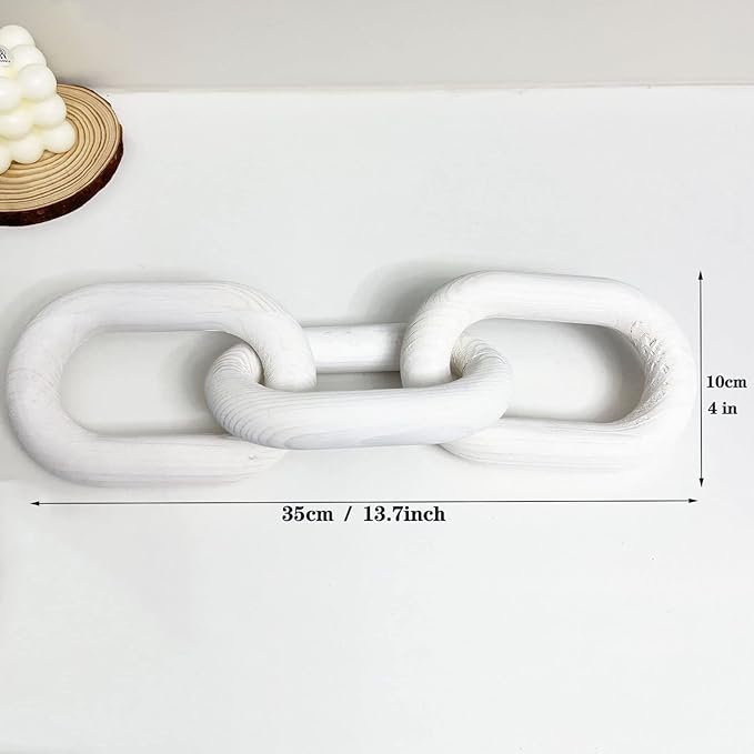 hanlin Decor Wood Knot, Home Shelf Decor, Wood Chain 3 Link Decor, Hand Carved Home Decorations for Living Room, Farmhouse Coffee Table Decor (White), (THRWOLI)