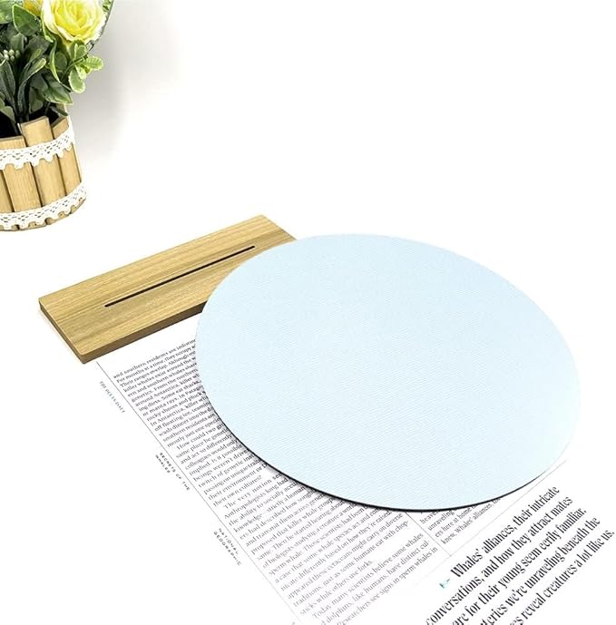 10'' Circle Shape Mirror for Room Decor, Acrylic Mirror with Wood Stand, Frameless Makeup Mirror for Desk Decor, Unique Decor for Bedroom Accessories (Round)