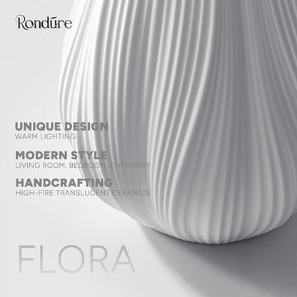 RONDURE 12.5" Modern Ceramic Table Lamp, Fully Dimmable Modern Bedside Lamps for Bedroom, Living Room and Nightstand, White Translucent Ceramic Shade, Warm Ambient Lighting, Corded, Bulb Included
