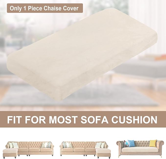 NAISI Sectional Couch Cover 1 Piece Velvet Separate Chaise Lounge Cover Soft Stretch Sofa Slipcovers for Left/Right Chaise Sectional Couch(Chaise Lounge,Beige)