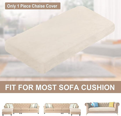 NAISI Sectional Couch Cover 1 Piece Velvet Separate Chaise Lounge Cover Soft Stretch Sofa Slipcovers for Left/Right Chaise Sectional Couch(Chaise Lounge,Beige)