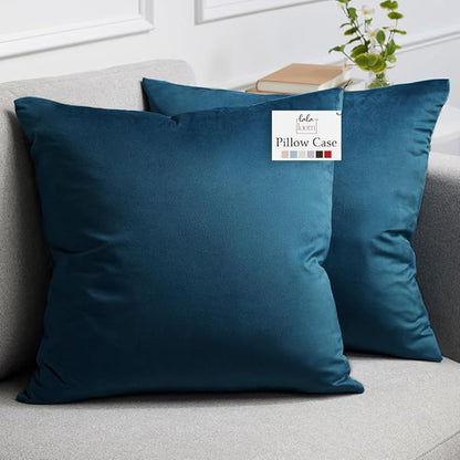 lalaLOOM Velvet Throw Pillow Covers, Set of 2, 24x24 Decorative Square Pillows Home Decor, Soft Accent Cases, Silky Machine Washable Pillowcases for Sofa, Couch, Bedroom, Living Room, Peacock