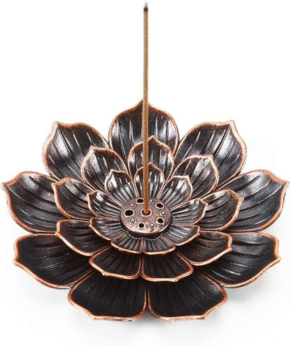 Accmor Zinc Alloy Incense Holder, Lotus Stick Incense Burner, Incense Holder for Stick/Coil/Cone Incense with Ash Catcher,Copper
