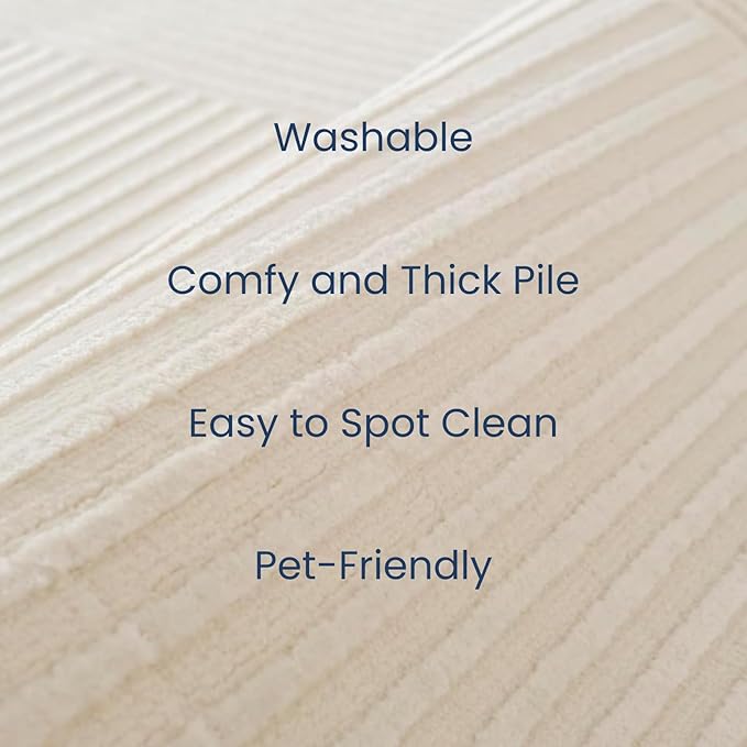 Revival Rugs Record 10'6" x 14'3" Washable Area Rug for Living Room Bedroom - 100% Recycled Oeko-TEX Certified, Medium Pile, Beige, Cream