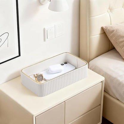 Desk Organizer Tray, PU Leather Valet Tray Nightstand Organizer Cologne Perfume Trays for Men Women, Decorative Vanity Trays Key Bowl Trinket Dish (Ivory, 9.5" x 6" x 2.2")