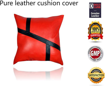 D DOLLY LAMB Lambskin Leather Pillow Cover - Sofa Cushion Case - Decorative Throw Covers for Living Room & Bedroom, 14x14 Inches - 03 Red Pack of 2