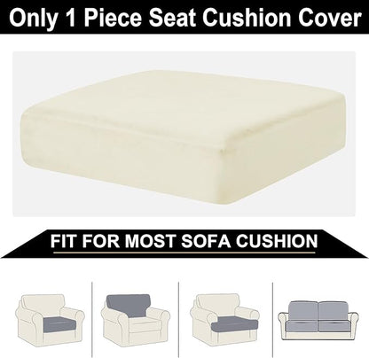 NAISI Couch Cushion Covers 1 Piece Velvet Stretch Sofa Seat Covers or Backrest Covers Soft Individual Couch Covers for Sectional Sofa(1 PC for Seat Cushion or Backrest,Cream)