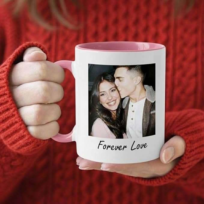 Custom Photo Coffee Mug, Personalized Forever Love Design Ceramic Cup for Anniversary Boyfriend Girlfriend Dishwasher Safe, 11oz (Pink)