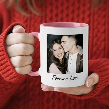 Custom Photo Coffee Mug, Personalized Forever Love Design Ceramic Cup for Anniversary Boyfriend Girlfriend Dishwasher Safe, 11oz (Pink)