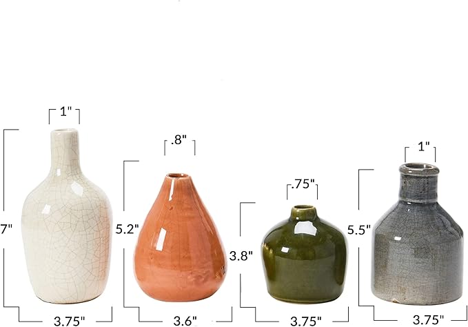 Creative Co-Op Stoneware Bud Vases in Crackle Glaze, Olive/Terracotta Tones, Set of 4