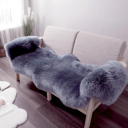 Premium Genuine Fur Sheepskin Rug Real Australia Sheepskin Natural Luxury Fluffy Lambskin Fur Area Rug Seat Covers for Kids Bedroom Sofa Chair Cover (Dark Gray, Double Pelt/2ft x 6ft)