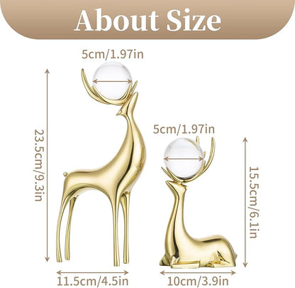 Sziqiqi Brass Reindeer Sculptures Animal Figurine Statues Christmas Deer Pure Copper Heavy Reindeer Ornaments for Home Decor Accents Living Room Office Bookself Tabletop Mantle Decoration