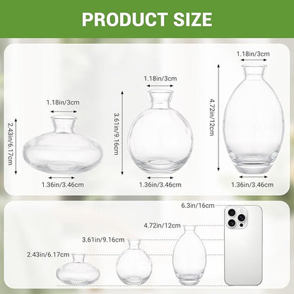 Suream Bud Vases Set of 3, Clear Small Vases for Flowers, Glass Vase for Table Centerpieces, Christmas, Wedding, Party, Events Decor
