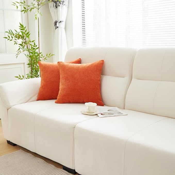 Sunday Praise Set of 2 Soft Chenille Cozy Throw Pillow Covers 20x20 Inch Solid Decorative Cushion Cases Farmhouse Accent Square Pillow Case for Couch Sofa Chair Bed Living Room Home Decor,Burnt Orange