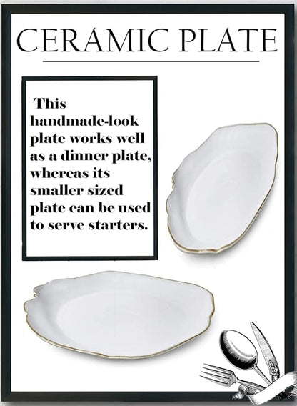 Serene Spaces Living Set of 2 Large Free-Form Edge Glazed Ceramic Plate- Dinnerware for Vintage Weddings, Events, Measures 12" Diameter and 1.5" Tall