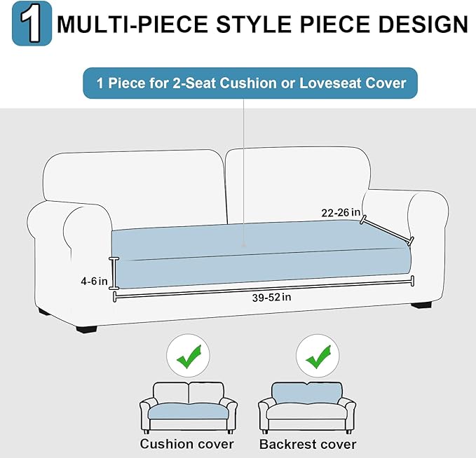 NAISI Waterproof Couch Cushion Covers Thick Velvet Fabric Washable Sofa Slipcovers 1 Piece Individual Sectional Couch Covers with Elastic Bottom(1 PC for 2-Seat Cushion or Loveseat,Coffee)