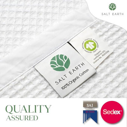 Salt Earth GOTS Certified 100% Organic Cotton Throw Blanket, 108" X 90" Waffle Blankets & Throws for Bed, Throw Blanket for Couch, Modern & Cozy Blanket, All Season, Comfy & Soft Blanket(Snow White)