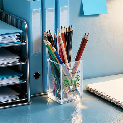 Growth Looks Different for Everyone Acrylic Cosmetic Pencil Holder Cup, Funny Plant Pen Holder for Women Teacher, Home Office Classroom Desk Accessories, Inspirational Gifts for Coworker Friend