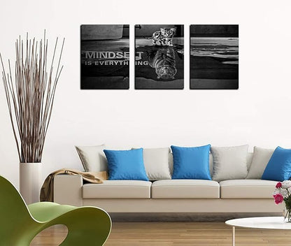 Yetaryy Inspirational Canvas Wall Art Large 3 Pieces Motivational Wall Art Picture Mindset is Everything Wooden Framed Artwork Entrepreneur Quotes Inspiration Wall Decor Painting Picture Wall Ar Hang,