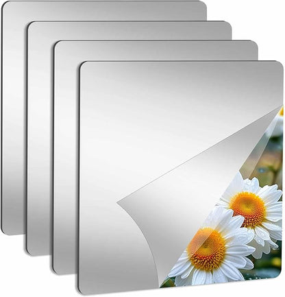 Abyssaly 4 Pack Acrylic Mirror Tiles, Stick on Mirrors for Wall, Flexible Plastic Mirror Sheets Wall Stickers Small Espejos for Bedroom Home Gym Door, 7.87" x 7.87"