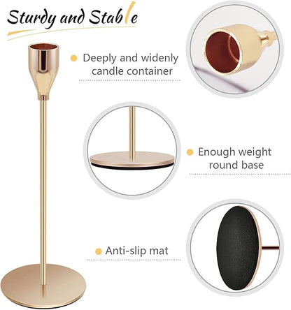 Gold Candle Holders Set of 3 Taper Candlestick Holders Vintage Metal Brass Modern Tall Pillar Mantle Candle Stand Decorative Candle Sticks Long Holders for Table Centerpiece Wedding Party Dinning