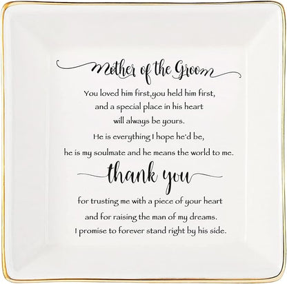 Gifts for Mother of the Groom From Bride,You Loved Him First,You Held Him First Thank You Gift for New Mom-Ceramic Jewelry Tray Trinket Dish for Women,Bridal Shower Gifts,Wedding Gifts,Mother in Law Unique Birthday Gift