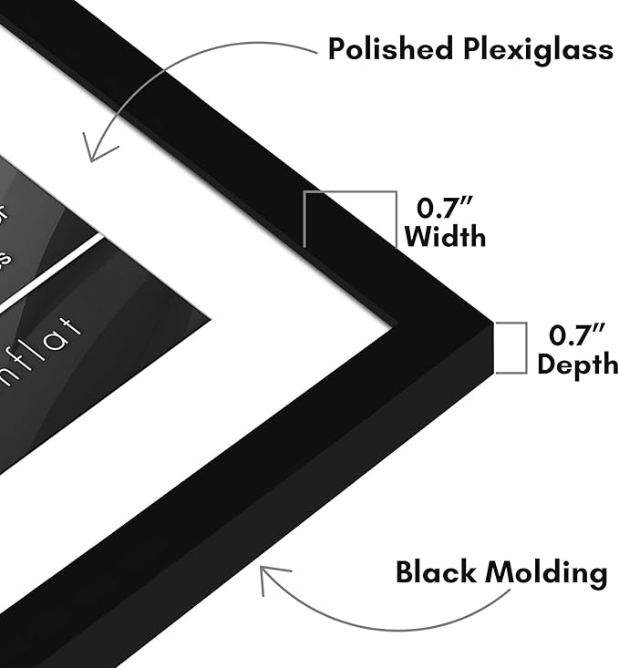 Americanflat 17x23 Picture Frame with Polished Plexiglass - Use as 13x19 Frame with Mat or Display 17x23 Photo Without Mat - Streamline Collection - Thin Border Picture Frames for Wall - Black