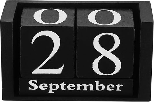 YOKIVE Wooden Block Perpetual Calendar for Desk, Wood Month Date Display Blocks, Great for Daily Desktop Shop Bar Desk Decor (Black)