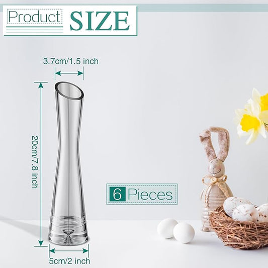 Lallisa 6 Pcs Glass Bud Vases for Centerpieces Maria Modern Clear Small Skinny Decorative Single Flower Bud Vase for Wedding Party Event Home Office Decoration(7.87 Inch,Grey)