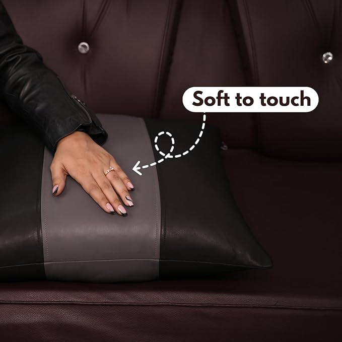 D DOLLY LAMB Lambskin Leather Pillow Cover - Sofa Cushion Case - Decorative Throw Covers for Living Room & Bedroom, 16x16 Inches - Black & Grey Plain