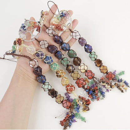 Anjiucc 7 Chakra Stone Healing Crystal Tree of Life Wall Hanging Home Interior Decoration，Window Decoration，Yoga Meditation