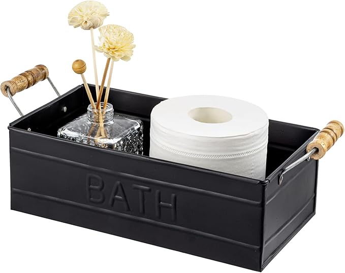 MyGift Back of Toilet Basket – Vintage Bronze Metal Bathroom Basket for Organizing Bath Decor & Accessories