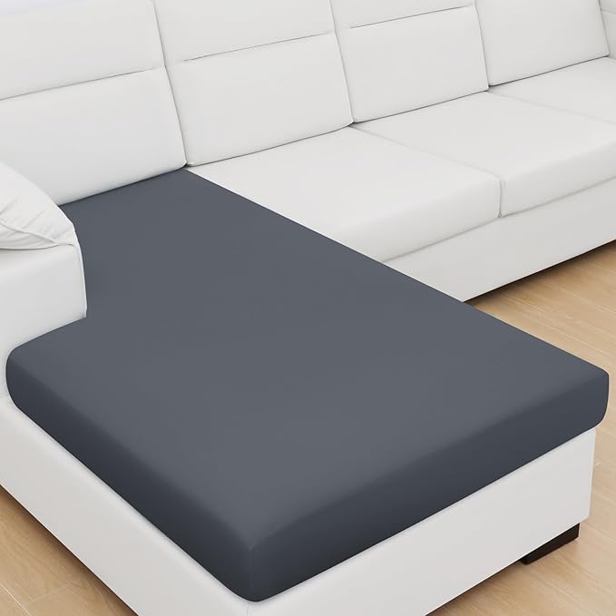 Smiry Printed Couch Cushion Covers, Stretch Soft Sectional Couch Covers, L Shape Washable Chaise Lounge Sofa Slipcover Non-Slip Furniture Protector for Indoor and Outdoor (Chaise, Dark Grey)