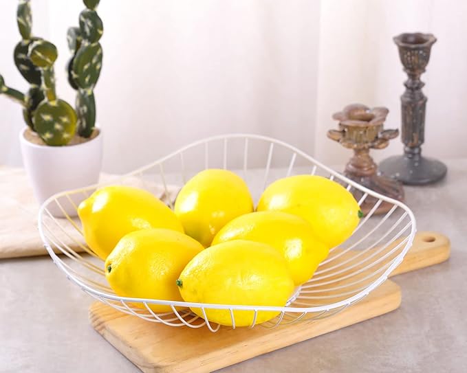 IBWell Short Curved-Edge Modern Creative Stylish Single Tier Dish,Metal Iron Wire Fruit Vegetables Bread Decorative Stand Serving Bowls Basket Holder (Square Dish) (White)