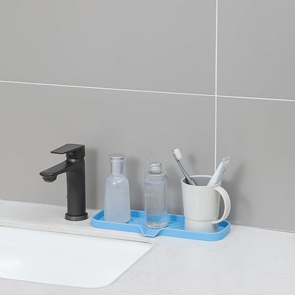Silicone Bathroom Soap Dishes with Drain Spout-Bathroom and Kitchen Sink Organizer,Sponge Holder,Dish Soap Tray,Perfect for Dispenser,Scrubber,Bottle on Sink or Counter-Light Blue 12"×4"