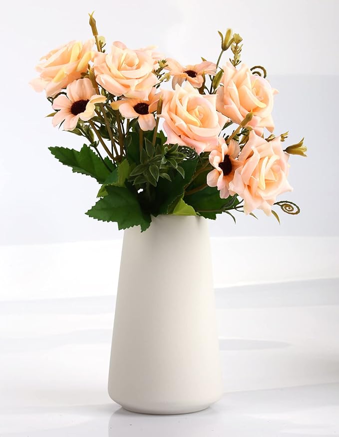 Simple Vase for Flowers Plants, Matte Vases for Modern Table Shelf Home Decor Wedding Boho Decor, 6" H Frosted Elegant Ceramic Vase for Pampas Grass Fluffy Stem Bouquet Lavender Flowers (White, 4)