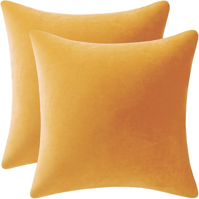 Couch Pillow Covers 24x24 Golden Yellow: 2 Pack Cozy Soft Velvet Square Throw Pillow Cases for Farmhouse Home Decor
