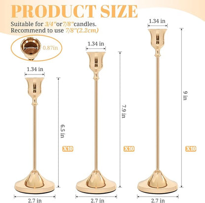 Candlestick Holders 30 PCS, Metal Taper Candle Holder, Gold Candle Holders for Pillar Candles, Vintage Dining Table Centerpiece Decorations for Wedding Party Christmas Halloween Decor