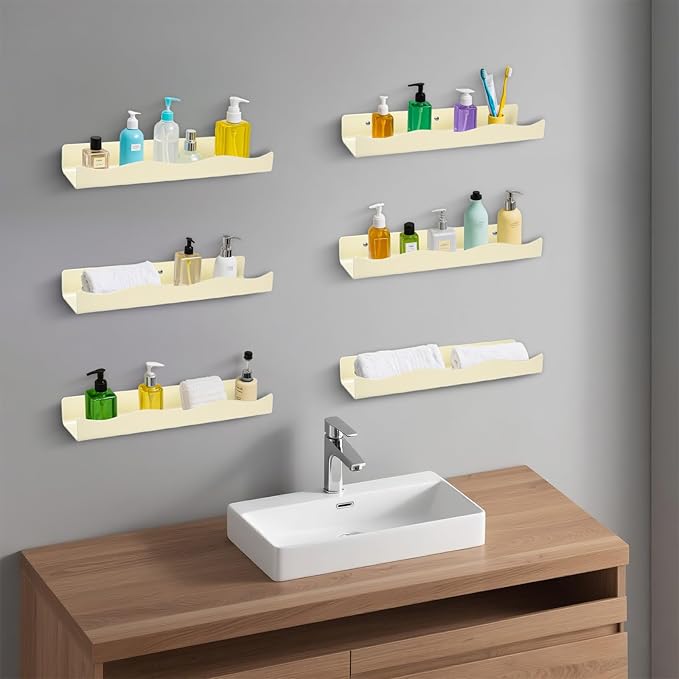 Acrylic Wall Shelf Organizers 15 Inch Floating Shelf for Wall Decor Bookshelf for Kids Modern Beige Wall Mount Shelf for Living Room, Bedroom, Bathroom(6, Yellowish Beige)