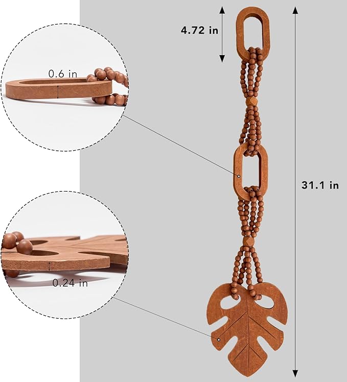 Unique Wood Beads with Chain Link and Leaf, Decorative Beads Home Decor, Knot Beaded Garland Decor, Housewarming Gift, Brown
