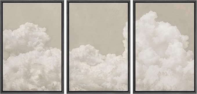 MUDECOR Framed Wall Art Print Set Serene Sky Filled with Fluffy Clouds Illustrations Modern Art Decorative Colorful Chic for Living Room, Bedroom, Office - 16"x24"x3 Black