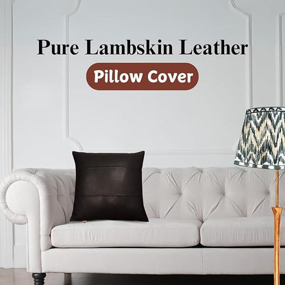 Lambskin Leather Pillow Cover - Sofa Cushion Case - Decorative Throw Covers for Living Room & Bedroom, 20x20 Inches - Black (01) Pack of 2
