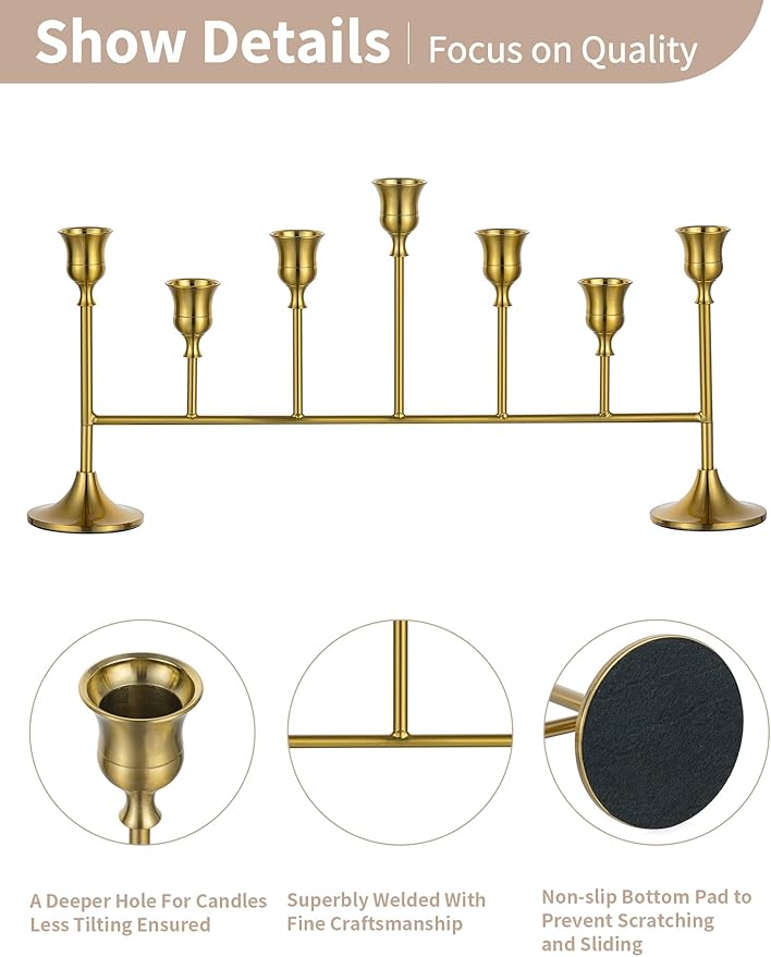 NUPTIO Candlestick Holders for Taper Candles: Gold Candelabra for Candle Sticks - Brass Long Candleholders for Christmas Birthday Party Fireplace Table Centerpiece