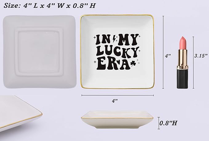 NZY Birthday Christmas Gifts for Best Friend,Sister,Bestie,Shamrock Lucky Charm Gifts-Pride Shamrock-St. Patricks Day Presents-Ceramic Jewelry Tray Trinket Holder Ring Dish-In My Lucky Era