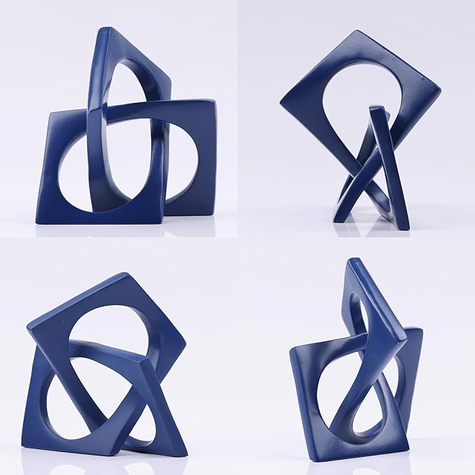 DOVDOV Geometric Cube Blue Knot Decorations, Geometric Sculptures, Modern Home Decorations for Home Decor Accents, Dining Tables, bookcases, Consoles, entryway Tabletop centrepieces