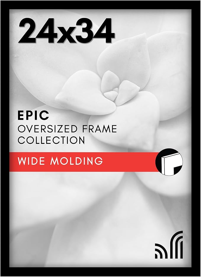 Americanflat 24x34 Poster Frame with Polished Plexiglass - Black Picture Frame - Wide Photo Frames Made of Engineered Wood for Vertical or Horizontal Wall Display - Epic Collection - Black