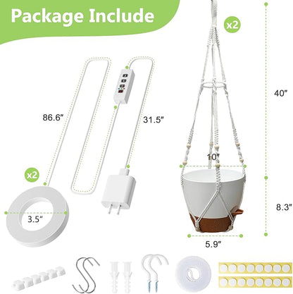 Hanging Planters for Indoor Plants: 2 Pack Macrame Plant Hangers with Grow Lights and Self-Watering Pots, 10 Inch Large Hanging Pots with Drainage Holes & Removable Tray