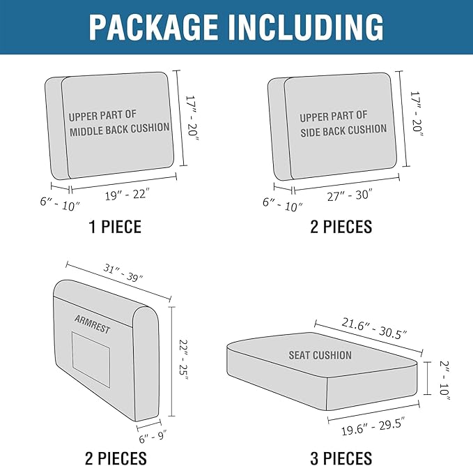 H.VERSAILTEX Multi-Pieces Sofa Covers Stretch Couch Covers Form Fitted Seats and Back Cushions Covers (3 Seat Covers Plus 3 Back Cusion Covers, Bonus 2 Armrest Covers), Cream